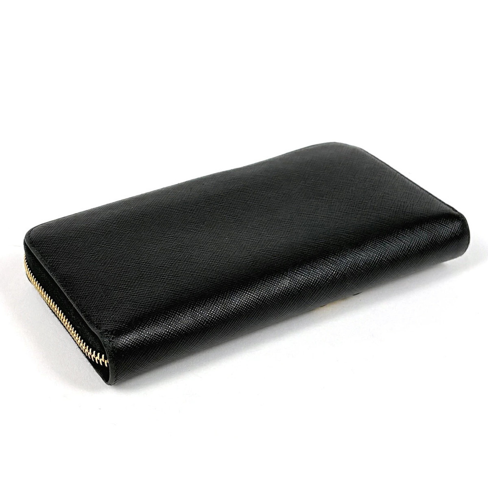 Prada Robot Leather Zip Black Nero Long Plate Saffiano Round Wallet Black